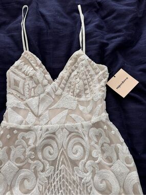 superdown White Beaded Mini Dress